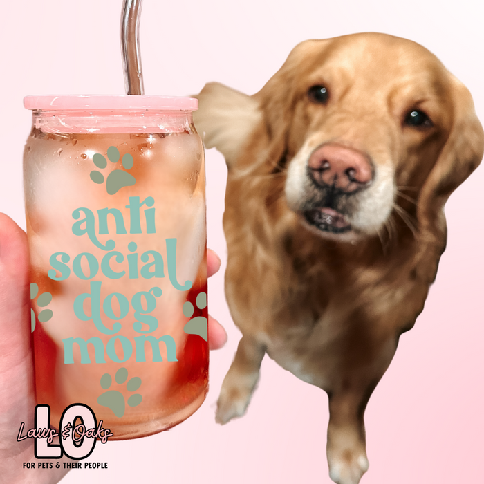 Anti Social Dog Mom 16oz Glass Tumbler