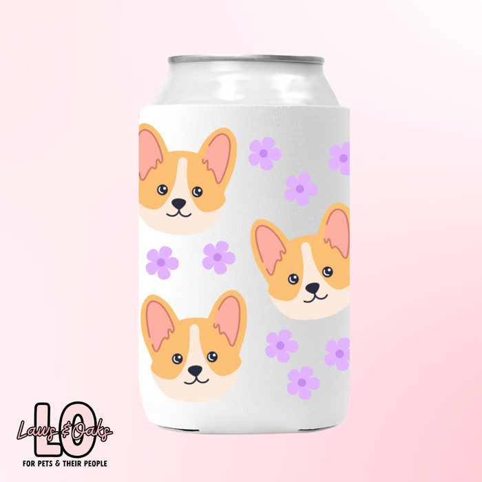 Corgis & Flowers Custom Can Koozie