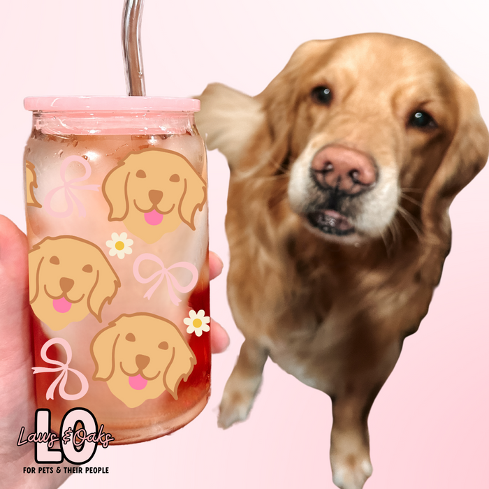 Golden Retrievers & Bows 16oz Glass Tumbler