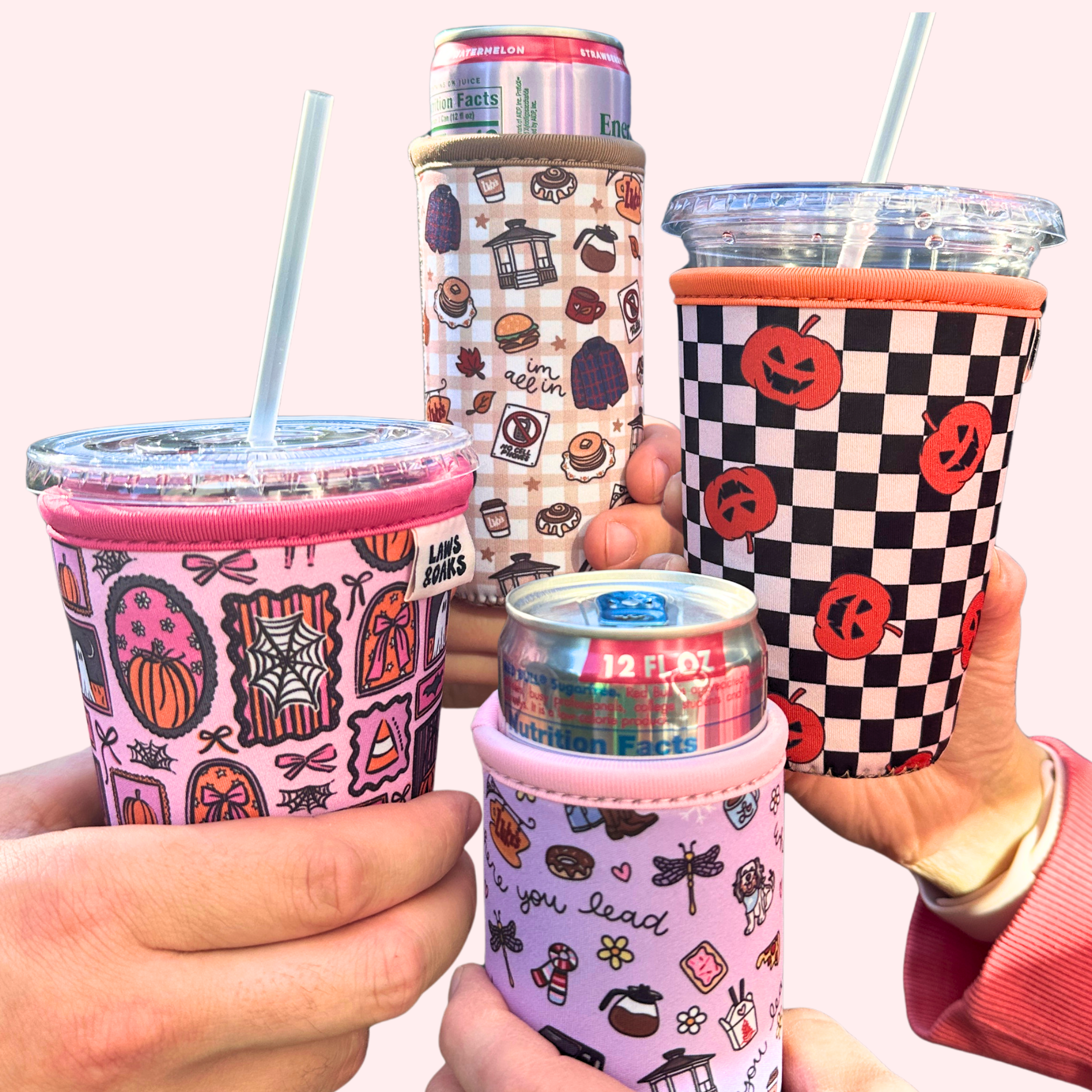 Drink Sleeve: 20+ Designs, Reusable 16-32oz Coffee Sleeve, Slim 12oz Energy Drink Sleeve, Koozie