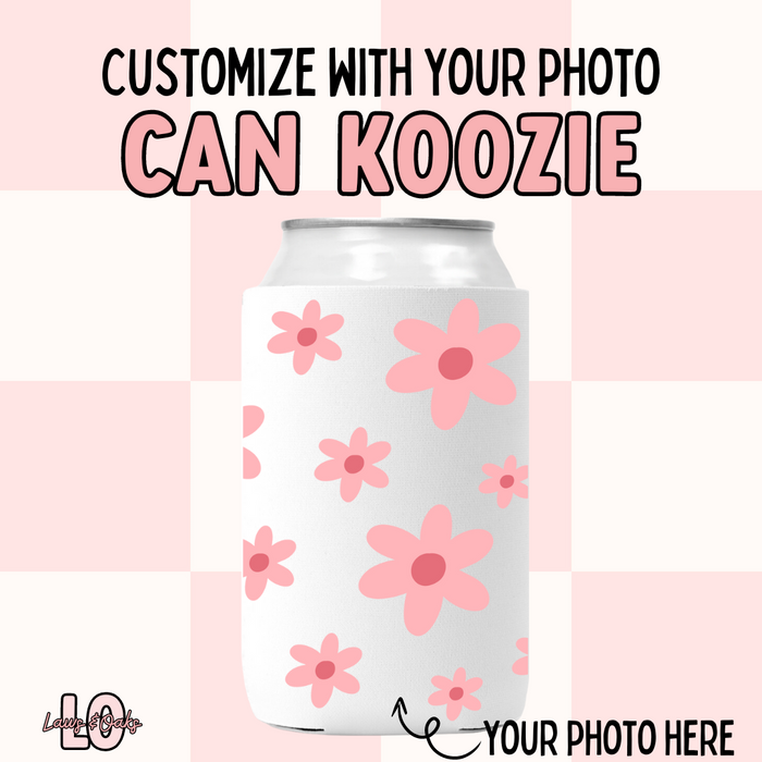 Pink Flowers Custom Can Koozie, Add Any Picture Of Your Choice