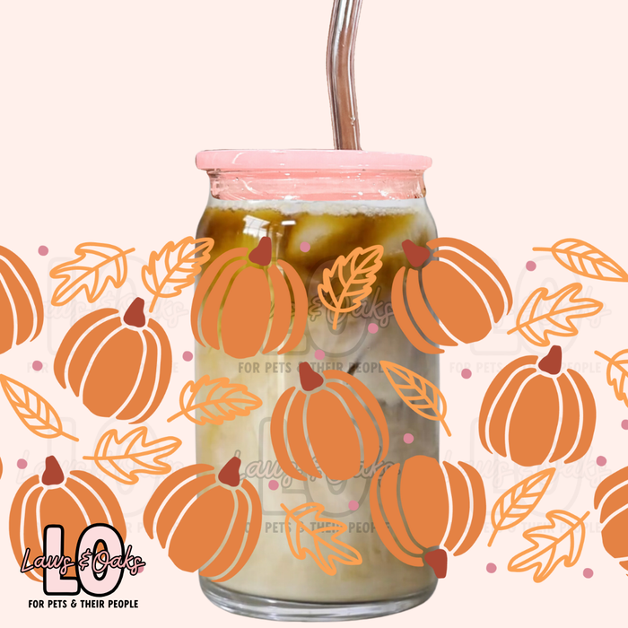 Custom Pumpkins & Leaves 16oz Glass Tumbler