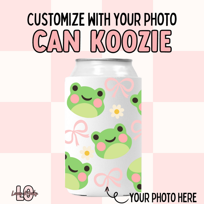 Frogs & Bows Custom Can Koozie, Add Any Picture Of Your Choice