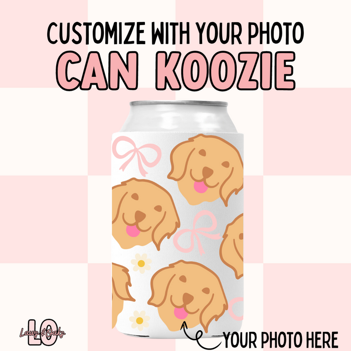 Golden Retriever & Bows Custom Can Koozie, Add Any Picture Of Your Choice