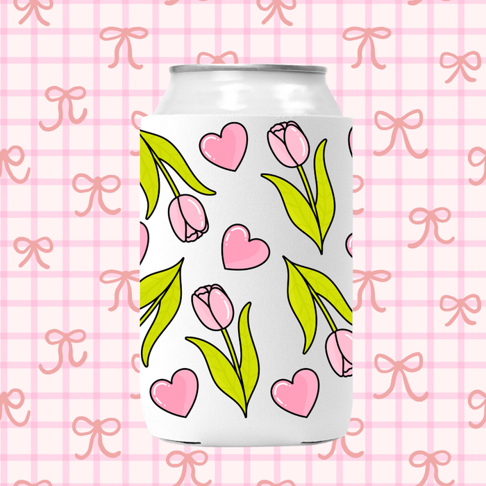 Vday Heart Tulips Custom Can Koozie