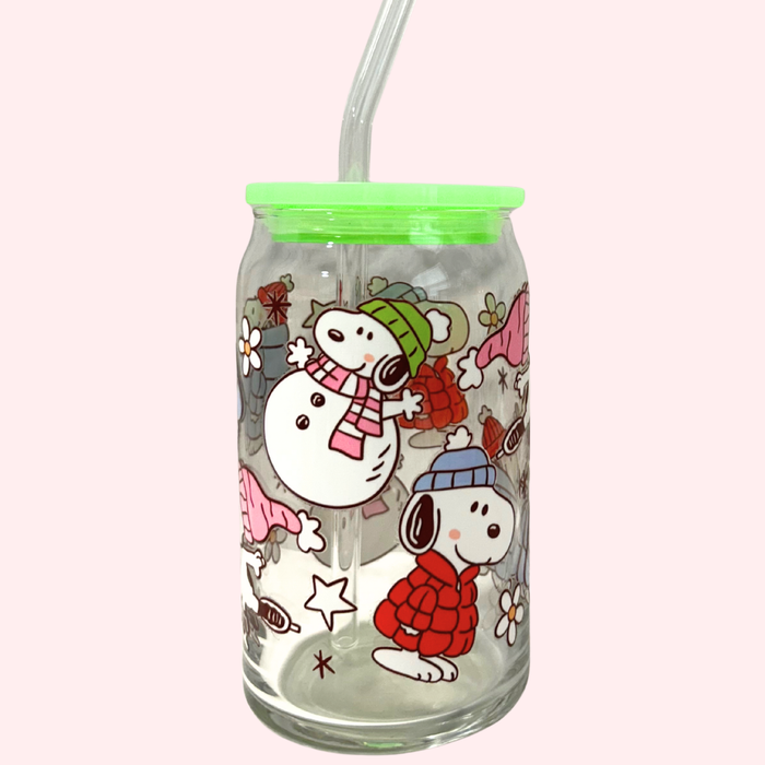 Snoopy's Snow Day 16oz Glass Tumbler