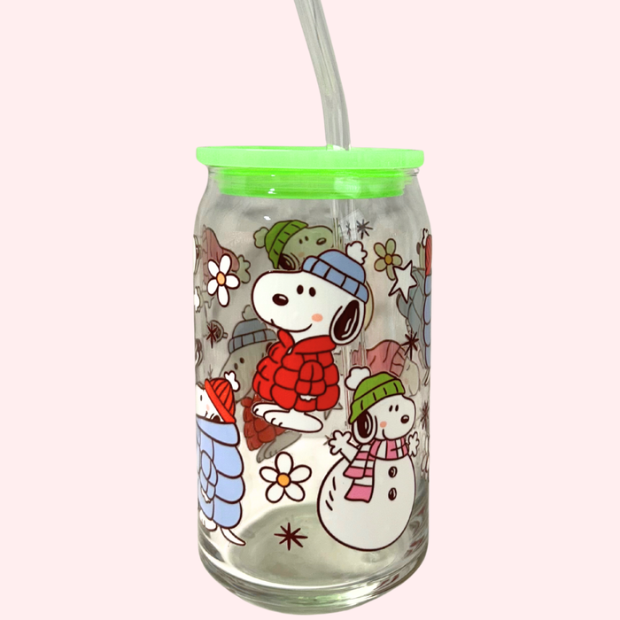 Snoopy's Snow Day 16oz Glass Tumbler