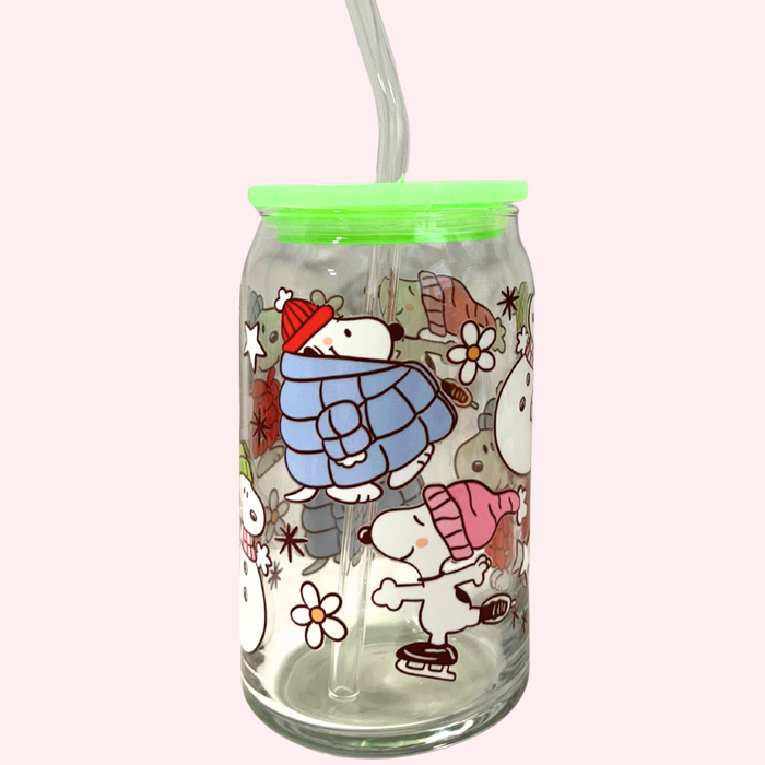 Snoopy's Snow Day 16oz Glass Tumbler