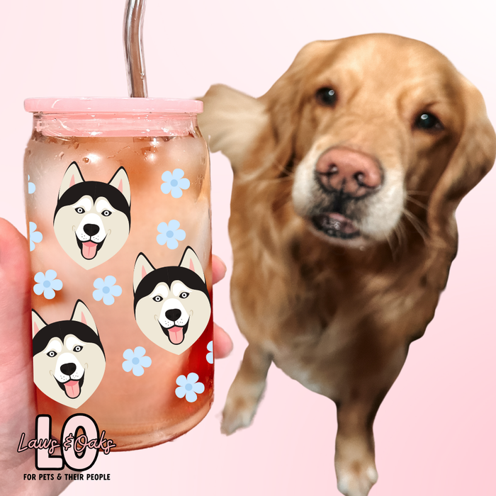 Huskies & Flowers 16oz Glass Tumbler