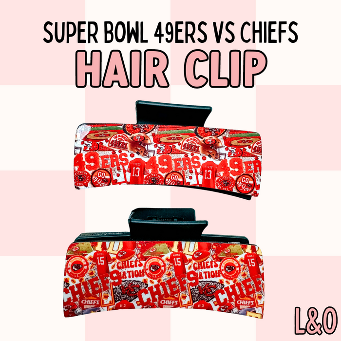Super Bowl 49ers vs Chiefs Hair Clip, Game Ready Claw Clip To Make The Perfect Hair Accessory, Football, Go 49ers, Go Chiefs