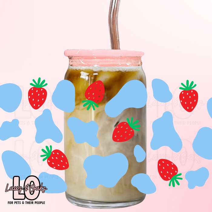 Custom Blue Berry Cow Print 16oz Glass Tumbler