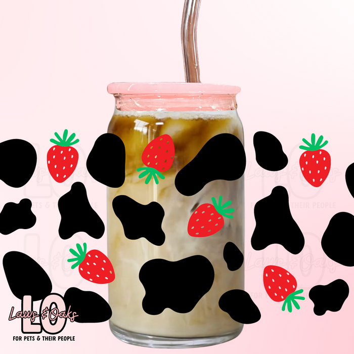 Custom Black Berry Cow Print 16oz Glass Tumbler