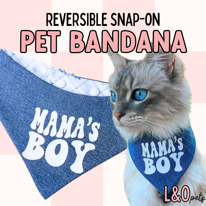 Mama's Boy Reversible Snap-on Pet Bandana, Dog Bandana, Cat Bandana