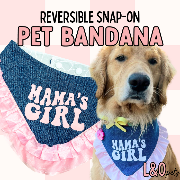 Mama's Girl Reversible Snap-on Pet Bandana, Dog Bandana, Cat Bandana