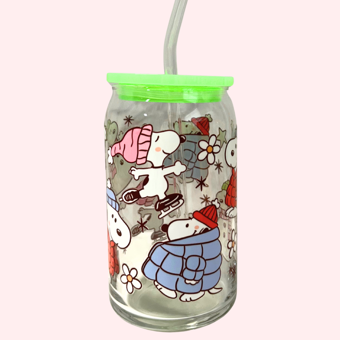 Snoopy's Snow Day 16oz Glass Tumbler