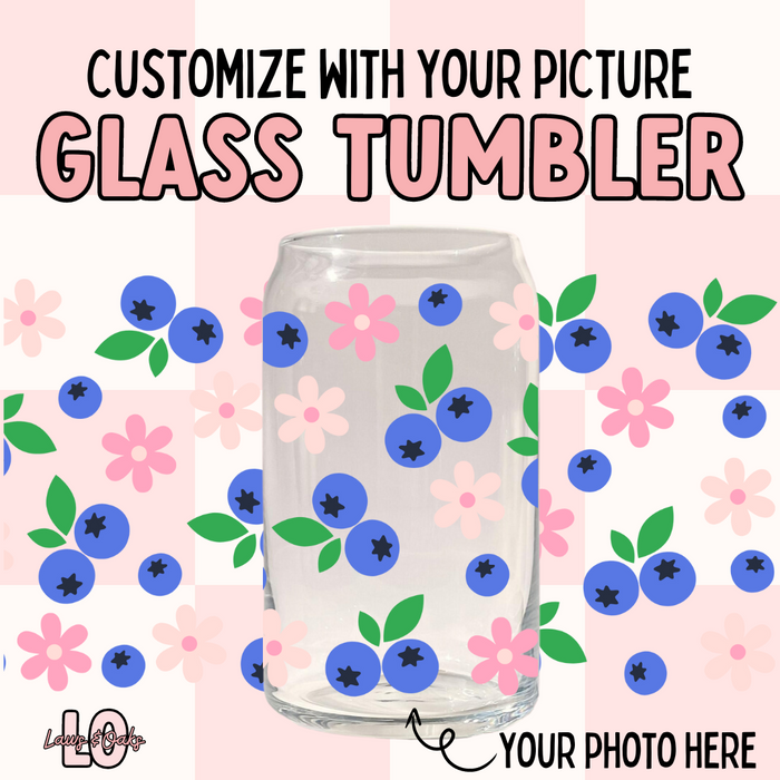 Custom Portrait, Blueberries 16oz Glass Tumbler With Lid & Straw