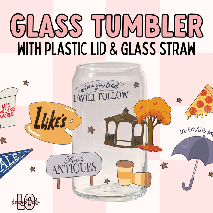 Gilmore Girls Inspired 16oz Glass Tumbler with a Plastic Colored Lid & Glass Straw Included, High Quality UVDTF printed tumbler cup (Copy)