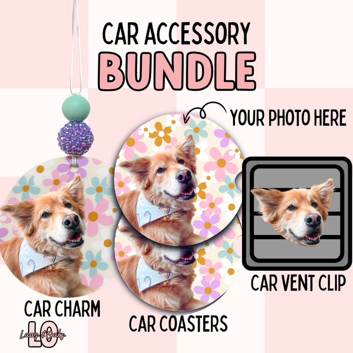 Car Accessory Bundle, Car Charm, Car Coasters & Car Vent Clip Included for the Ultimate Bundle